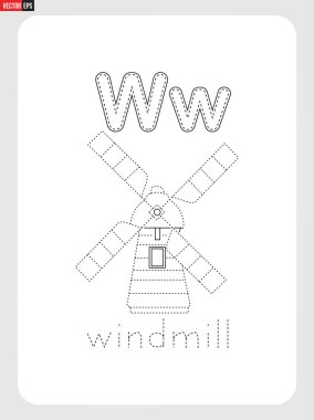 Alfabe A-Z İzleme Çalışma Kağıdı, Çocuklar için Egzersiz - Boyama Kitabı - Çizim ve vektör anaokulu anaokulu taslağı