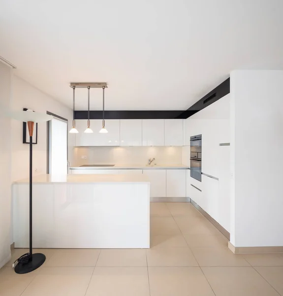 Elegante Moderne Witte Keuken Appartement Niemand Binnen Kopie Ruimte — Stockfoto