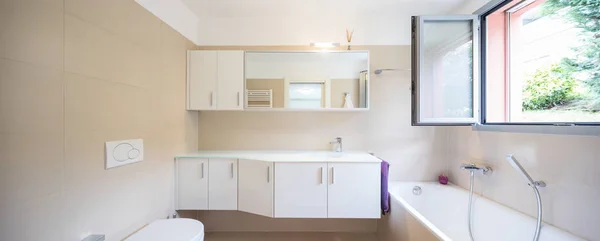 Elegante Baño Con Lavabo Grande Espejo Hay Nadie Adentro — Foto de Stock