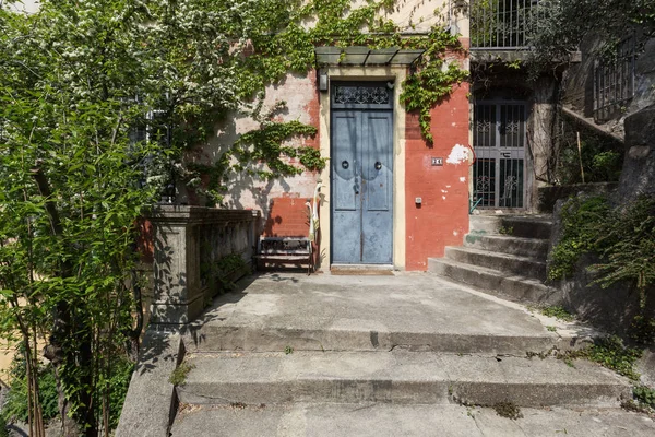 Entrada Uma Casa Antiga Muito Colorida Com Muitas Plantas Escalada — Fotografia de Stock