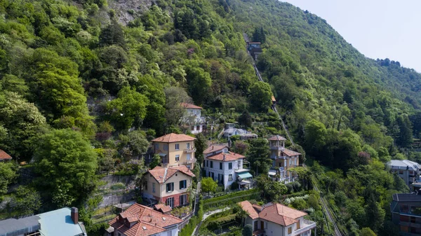 Vista Aérea Chalé Vintage Nas Colinas Lago Como — Fotografia de Stock