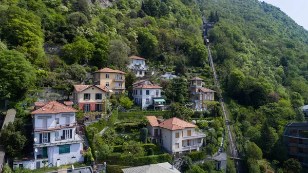 Vista Aérea Chalet Época Las Colinas Del Lago Como —  Fotos de Stock