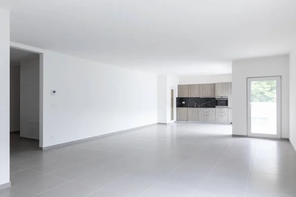 Amplio Salón Cocina Completamente Blanca Espacio Abierto Moderno Hay Nadie — Foto de Stock