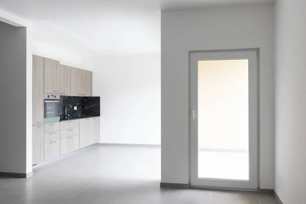 Grande Sala Estar Cozinha Completamente Branca Espaço Aberto Moderno Ninguém — Fotografia de Stock