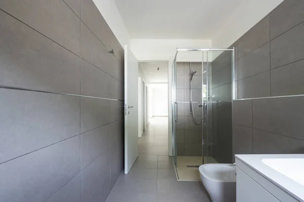 Moderní Koupelna Velkými Kameny Nově Vybudovaném Apartmánu Nikdo Uvnitř — Stock fotografie