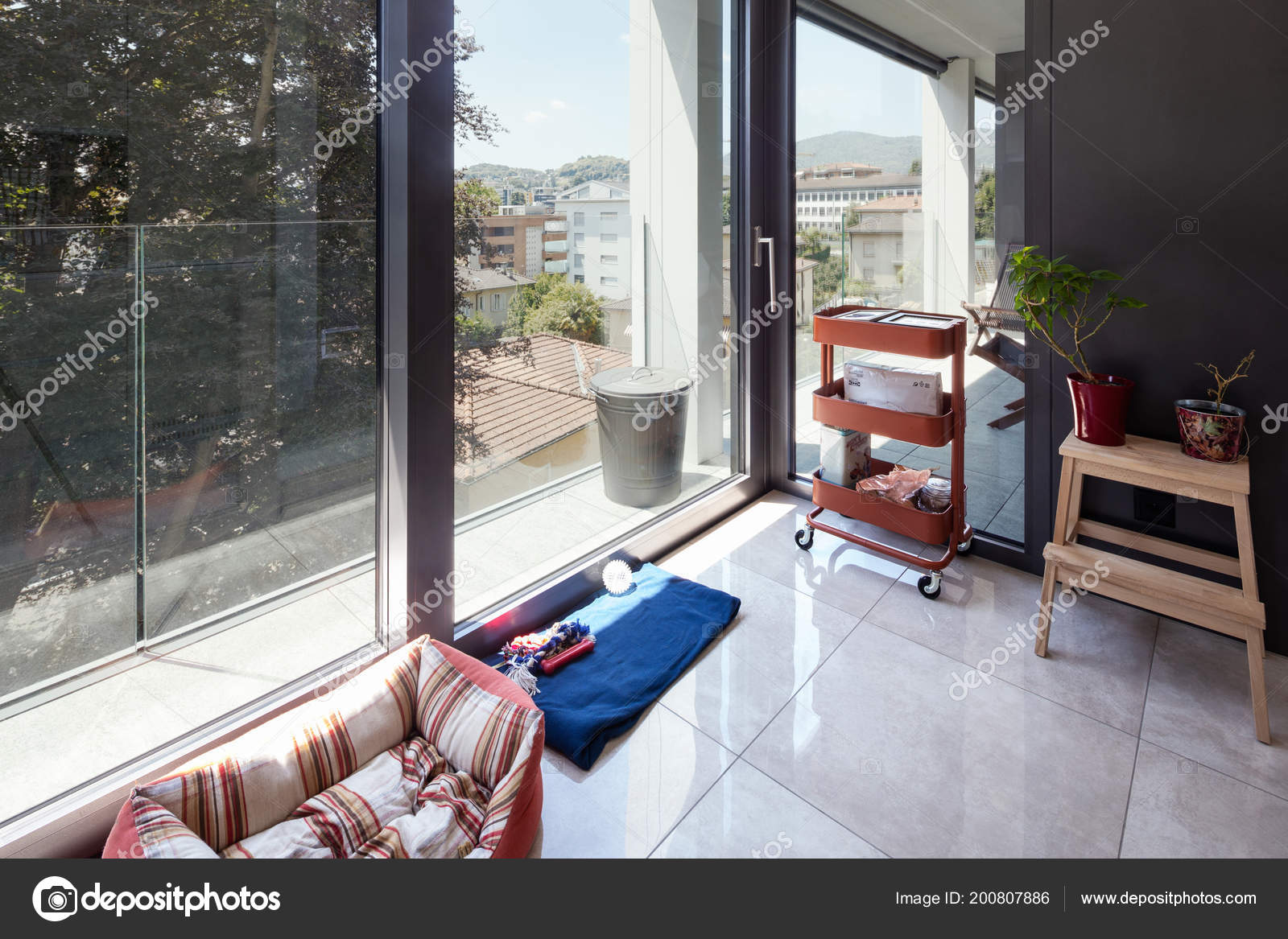 Corner Kitchen Dedicated Dog Kennel Window View Stock