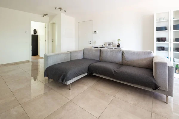 Woonkamer Met Grote Ontwerper Sofa Modern Appartement Niemand Binnen — Stockfoto