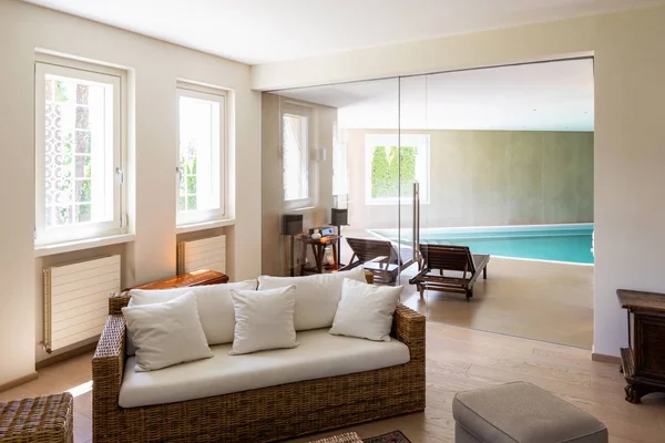 Modern Living Room Wicker Furniture Design Villa Nobody — Stock Photo, Image