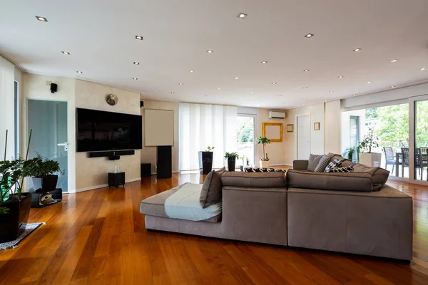 Modern Living Room Large Leather Sofa Nobody — Stock Photo, Image