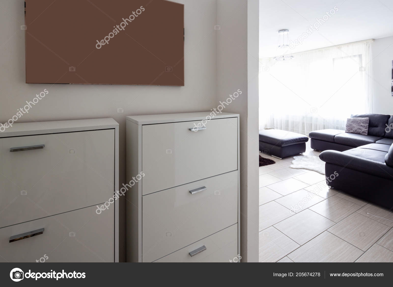 Entry Shoe Rack House White Walls Nobody Stock Photo