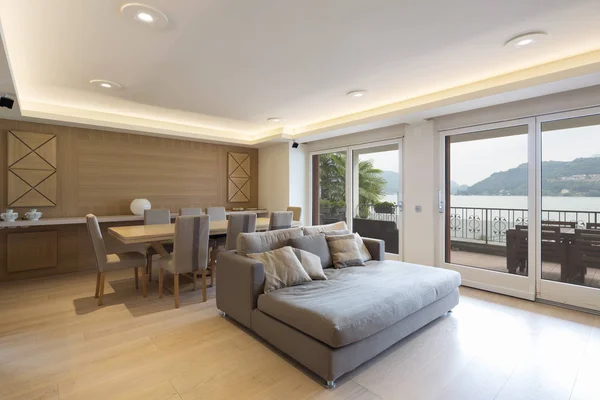 Spacious Living Room Modern Apartment Parquet Elegant Sofa Nobody — Stock Photo, Image
