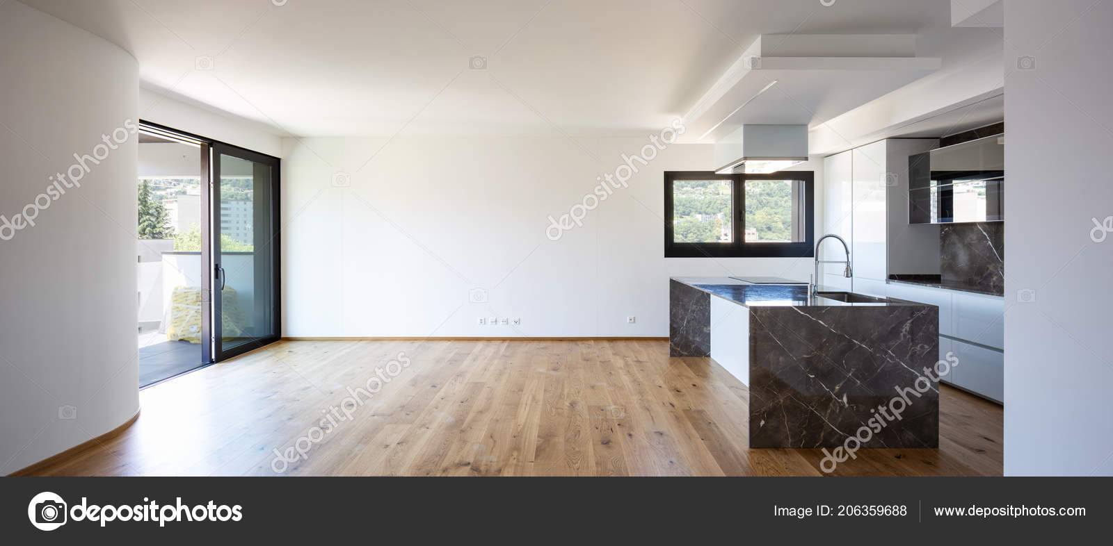 Interior Apartemen Mewah Modern Loteng Kosong Dapur Ruang Terbuka Stok Foto Zveiger 206359688