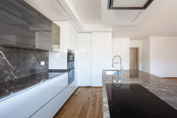 Interno Moderno Appartamento Lusso Mansarda Vuota Cucina Open Space — Foto Stock