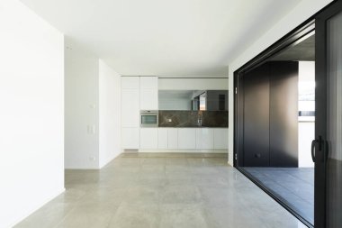 İç modern daire, içeride, beyaz duvarlar kimse yok