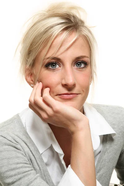 Mujer Retrato Sobre Fondo Blanco —  Fotos de Stock