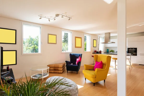 Design Aufenthalt Einer Modernen Wohnung Mit Zwei Sesseln Niemand Drinnen — Stockfoto