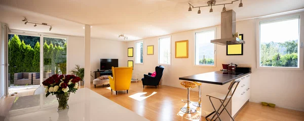 Design Aufenthalt Einer Modernen Wohnung Mit Zwei Sesseln Niemand Drinnen — Stockfoto