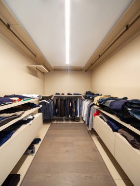 Modern ahşap dolap Ray dolap tasarım iç yürüyüş üzerinde asılı giysileri ile