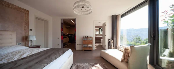 Dormitor Elegant Apartament Modern Nimeni Înăuntru — Fotografie, imagine de stoc