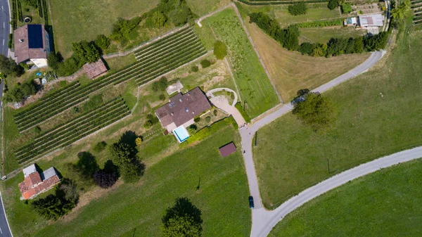 Vue Aérienne Maison Avec Piscine Dans Campagne Avec Collines Espace — Photo