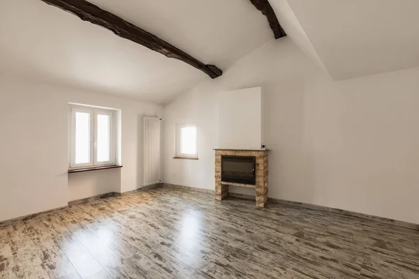 Empty White Room Wood Beams Nobody — Stock Photo, Image