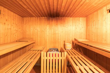 Ptivate sauna ön görünümü. İçeride kimse yok