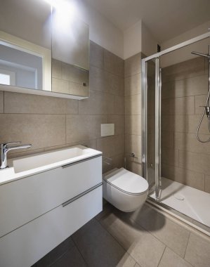 Boş modern mermer banyo, zarif. Kopya alanı ve içeride kimse yok