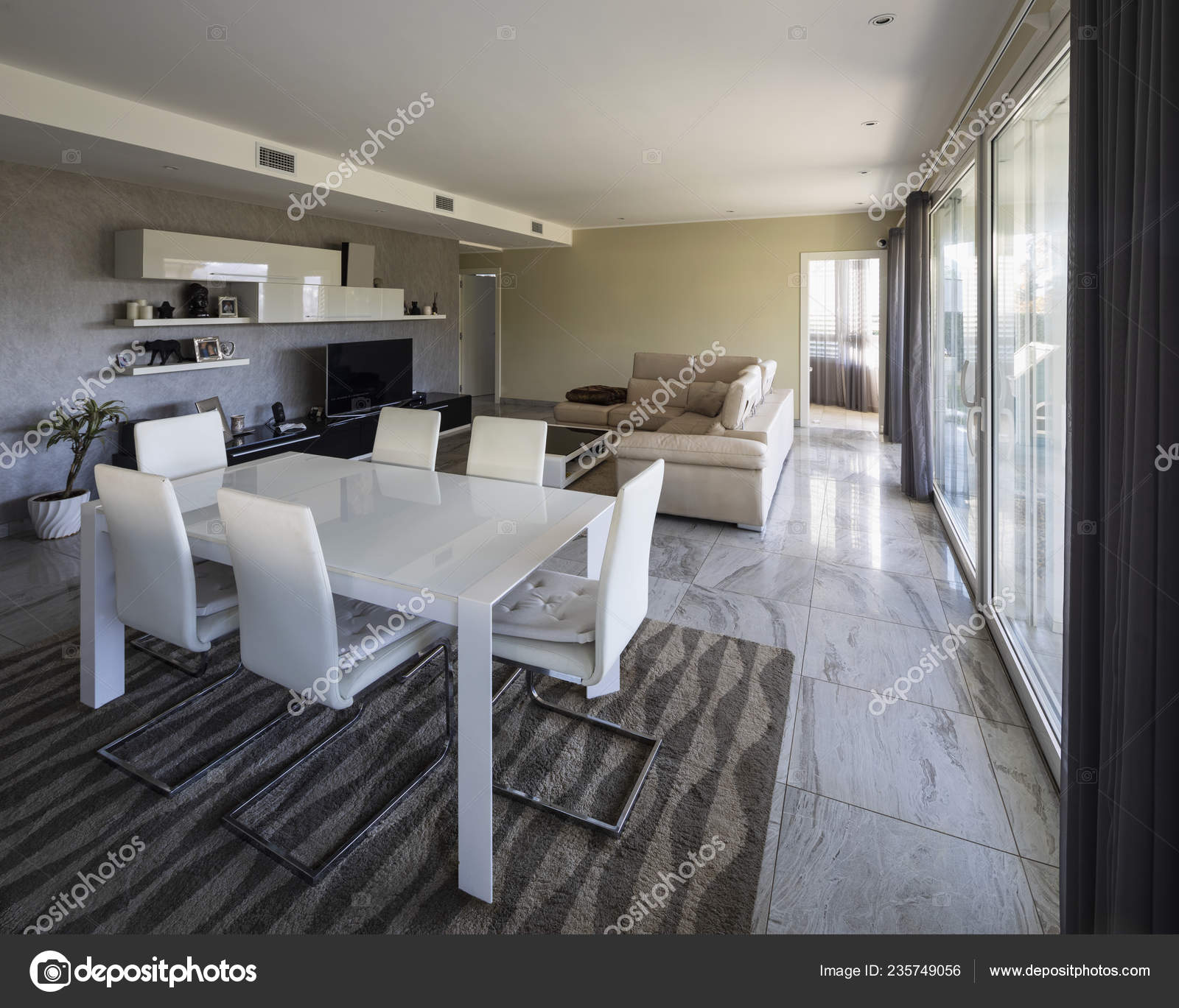 Open Plan Living Room Sofa Table Chairs Kitchen Nobody Stock Photo Image By C Zveiger 235749056