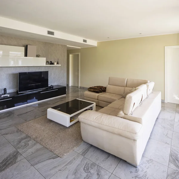 Living Room Light Leather Sofa Marble Floors Corridor Nobody — Stock Photo, Image
