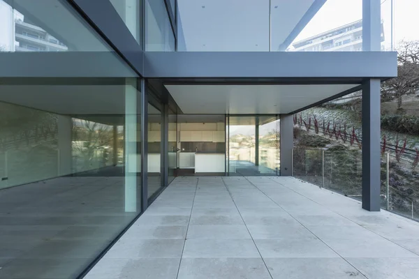 Terraço Moderno Palácio Vidro Com Vista Para Cidade Lago Lugano — Fotografia de Stock