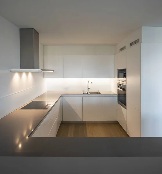 Moderne Küche Mit Großer Haube Und Parkett Niemand Drinnen — Stockfoto