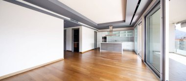 Mutfak adası ile oturma odası, modern daire