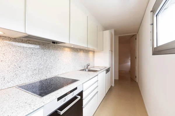 Modern kitchen with spotlights in the designer apartment