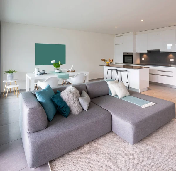 Interiör Ett Kök Öppet För Vardagsrum Och Matsal Modern Lägenhet — Stockfoto