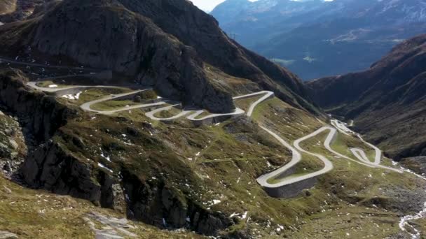 Viagem Bem Aventurada Gotthard Pass Suíça Vista Aérea — Vídeo de Stock