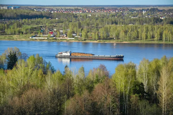 Large Barge Logs Volga River — Stock Photo, Image