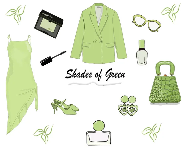 Tendenze Moda Morbide Sfumature Verde Abiti Tendenza Giacca Abito Sera — Vettoriale Stock