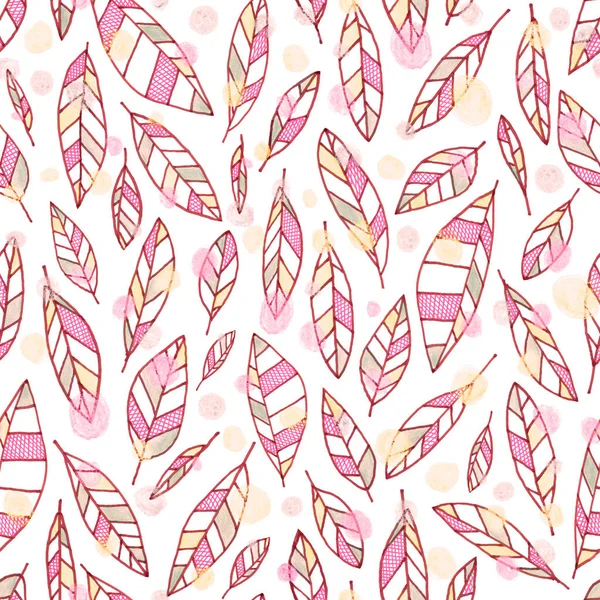 Hand drawn watercolor floral abstract pattern of leaves seamless pattern.