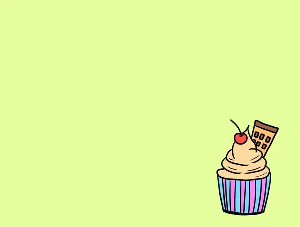 Handgezeichnete Cupcakes Auf Farbigem Hintergrund Süße Bäckerei Für Desktop Hintergrundbild — Stockfoto