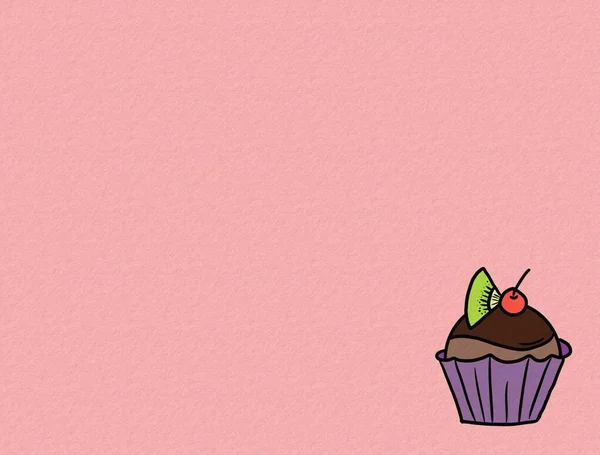 Hand Drawn Cupcakes Color Background Sweet Bakery Used Desktop Wallpaper — Stock Photo, Image