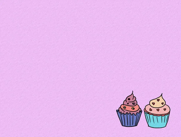 Hand Drawn Cupcakes Color Background Sweet Bakery Used Desktop Wallpaper — Stock Photo, Image