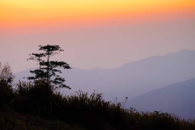 Phu lom lo, Loei, Tayland 'daki Sunrise View Point, portakal ve blu