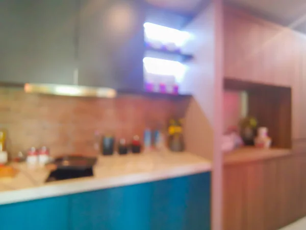 Difuminación Abstracta Sala Cocina Desenfocada Interior Diseñado Estilo Colorido Para — Foto de Stock