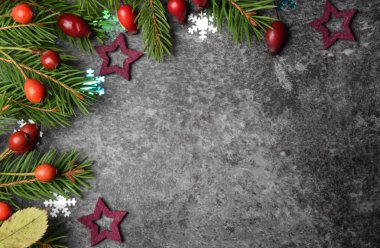 Taze çam ve yıldızlar Noel arka plan