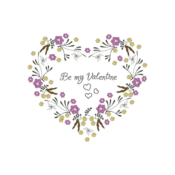 Kleurrijk Bloemig Frame Doodle Stijl Kaart Voor Valentijnsdag Vectorillustratie — Stockvector