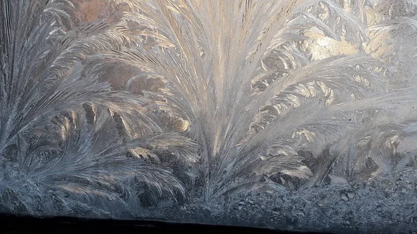 Beautiful Frosty Patterns Window Dawn Winter Frozen Window Glass Morning Stock Picture