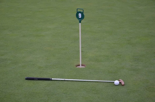 Golfball Und Golfclub Auf Grünem Gras Hintergrund Freizeit — Stockfoto