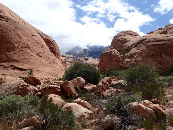 Rock Formations Storm Atop Navajo Mountain Distance — Stock Photo, Image