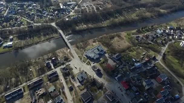 Flight Small Town River — Stock Video