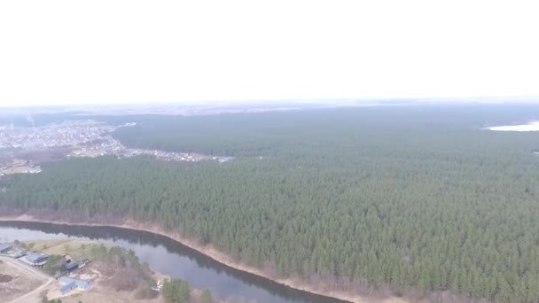 Panorama Sobre Pequena Cidade Perto Floresta — Vídeo de Stock
